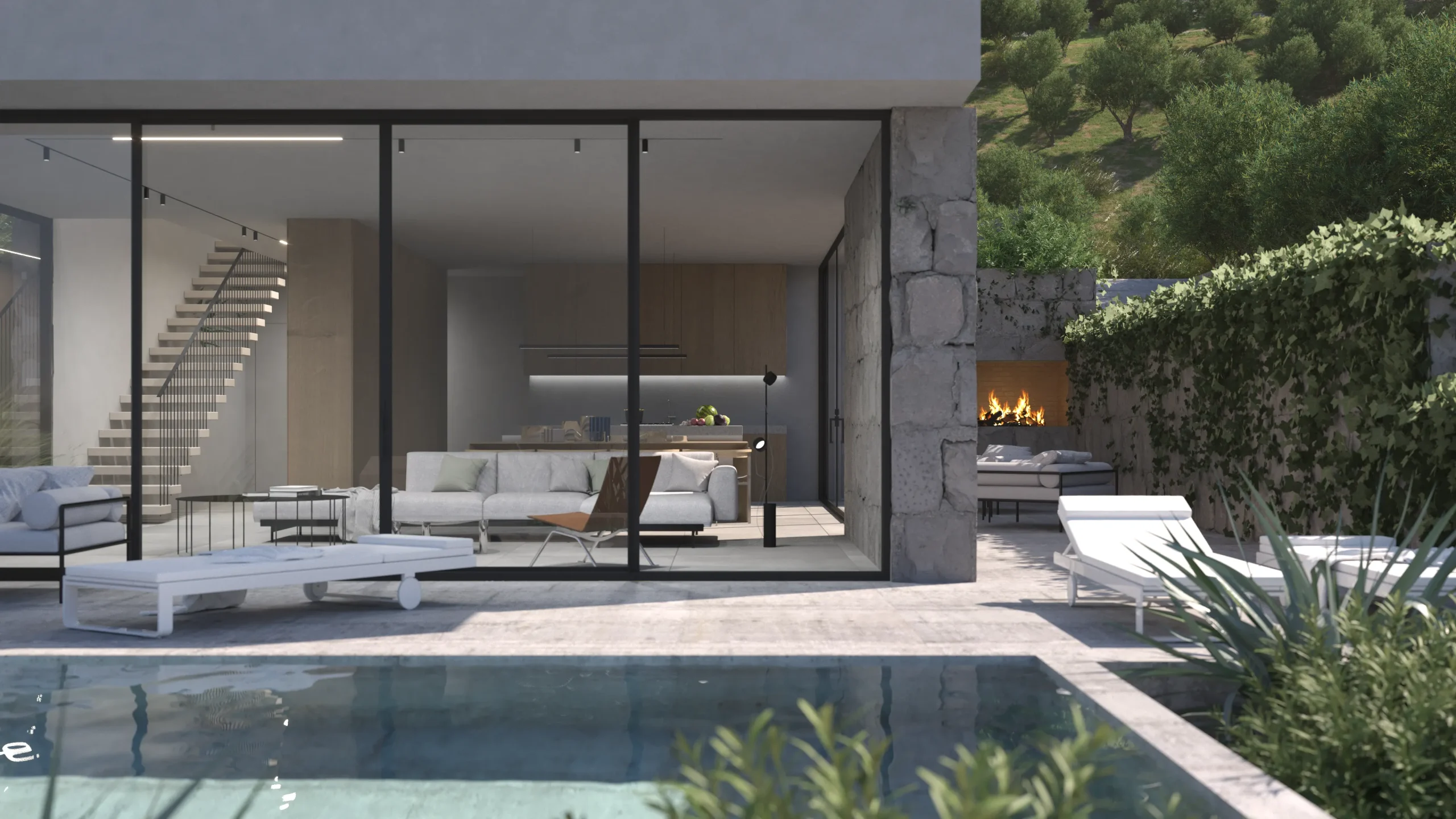3D arhitektonska vizualizacija interijera moderne vile, render, Makarska