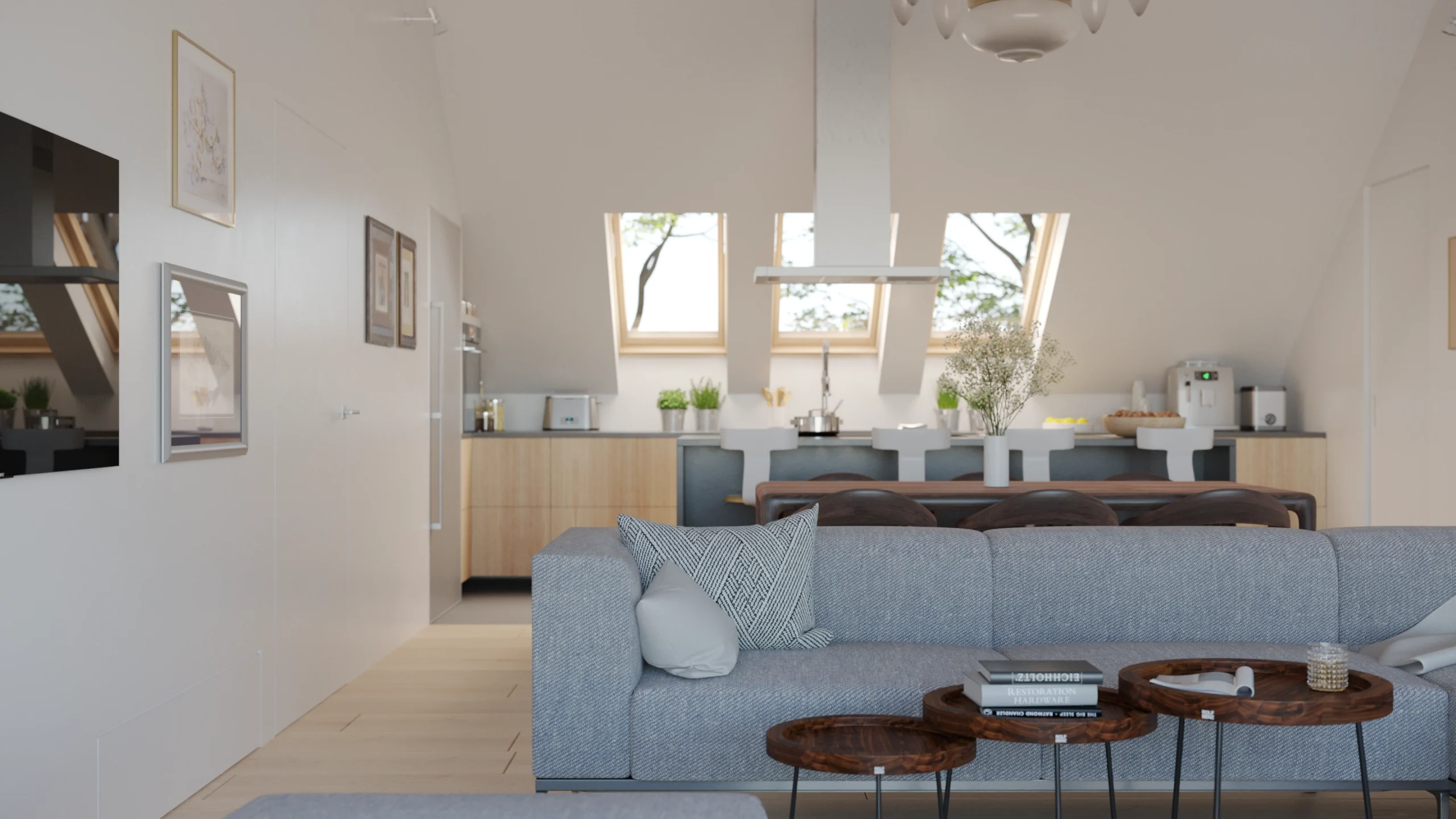 3D arhitektonska vizualizacija interijera suvremenog stana, Osijek, render