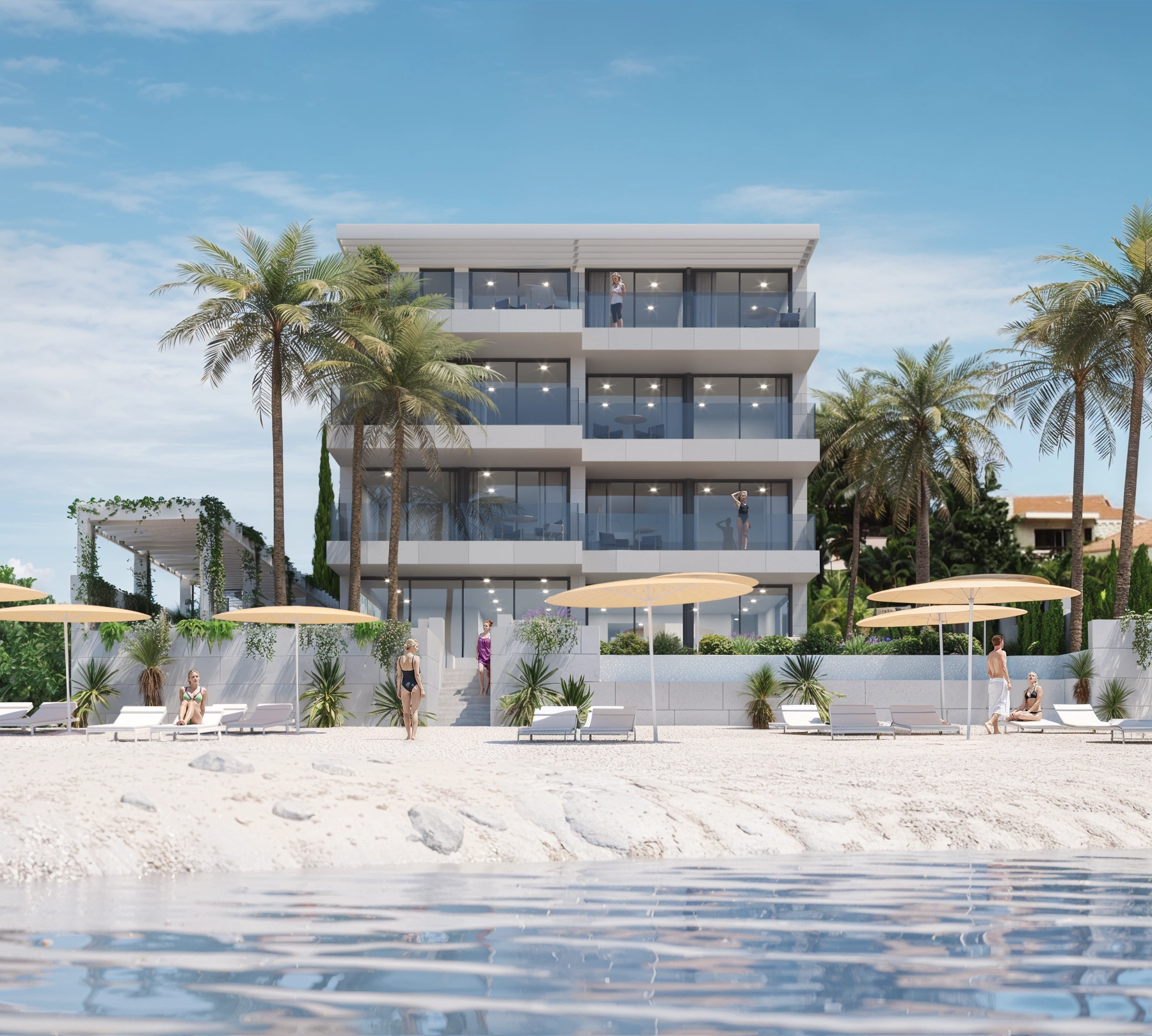 3D arhitektonska vizualizacija eksterijera modernog hotela, render, Rogoznica