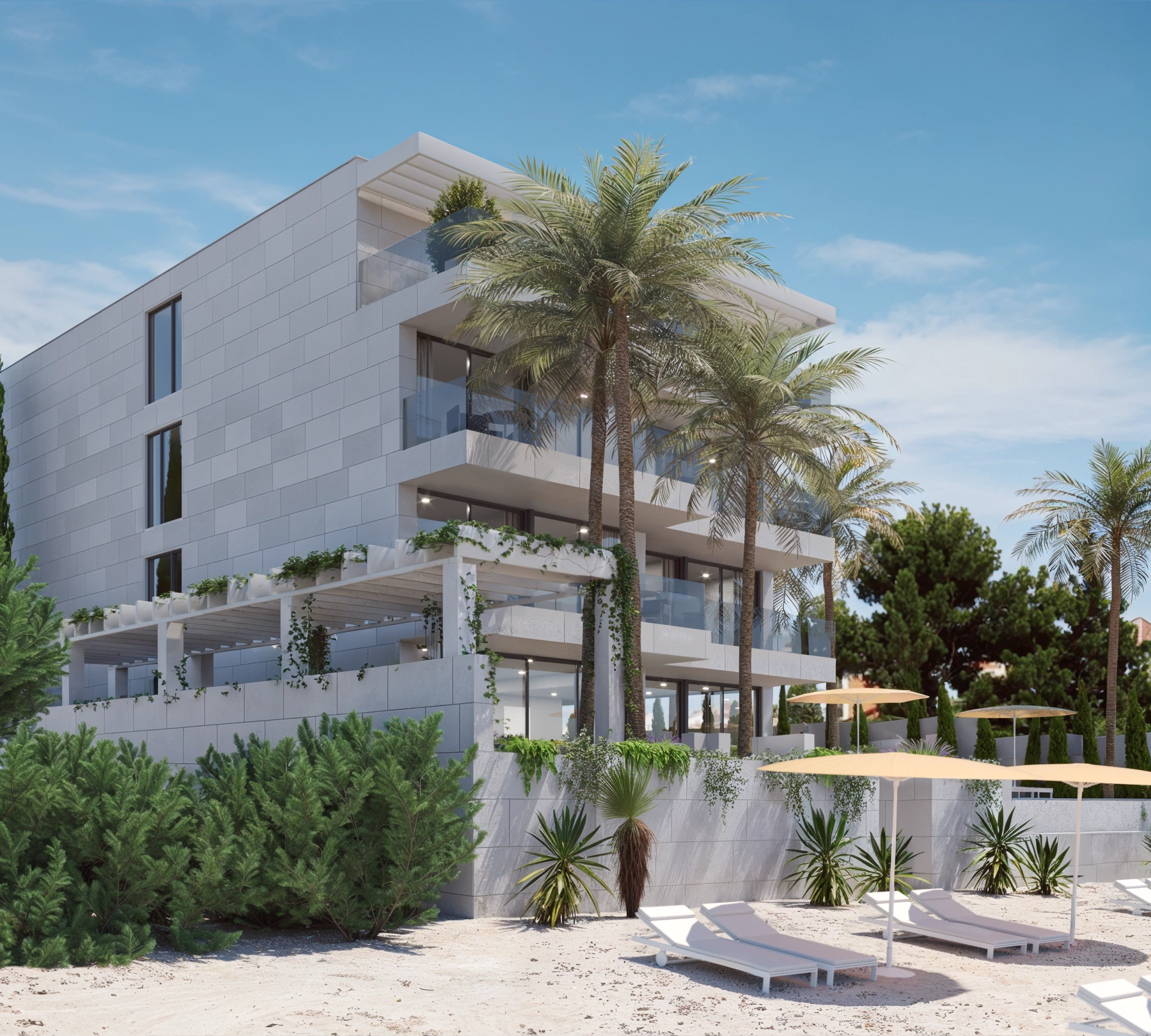 3D arhitektonska vizualizacija eksterijera modernog hotela, render, Rogoznica
