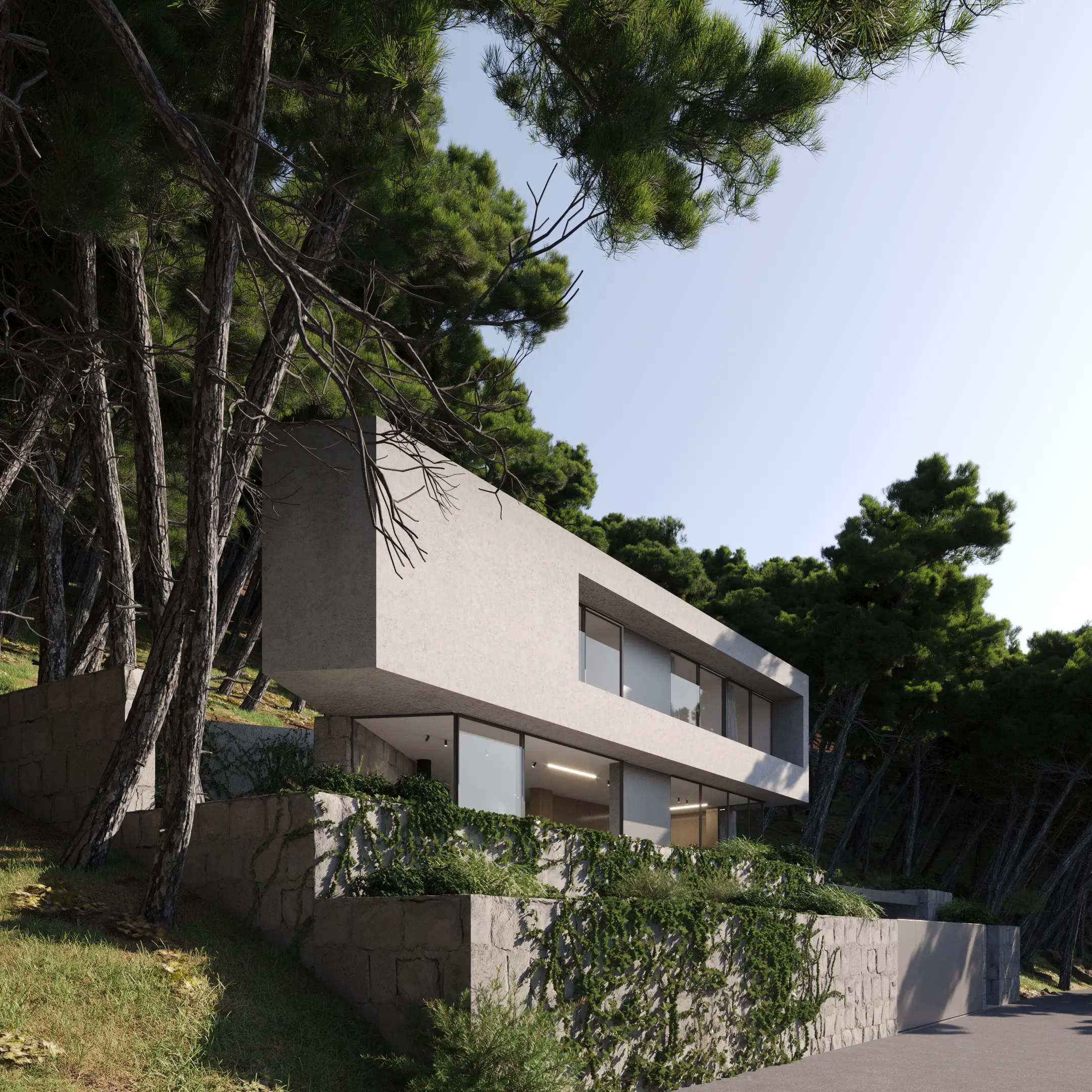 3D arhitektonska vizualizacija eksterijera moderne vile, render, Brela, Jadransko more